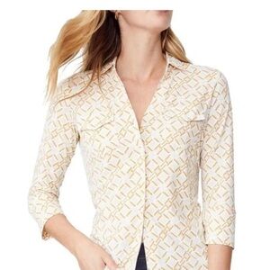 ⚜️ J. McLaughlin Brynn Cream, Gold, and White Link Patterned Shirt